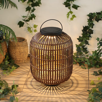 Nara 20.5" Modern Global Faux Rattan Integrated Indoor/Outdoor LED Solar Powered Lantern
